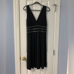 NWT Pacific Plex black sleeveless mesh rhinestone insets at waist tie back A011